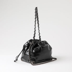 Cartera Bandolera Caty Ecocuero Brillante Negro Humana