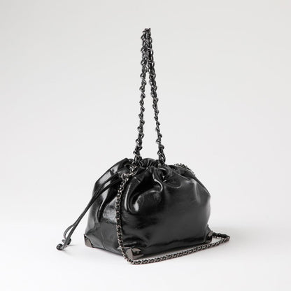 Cartera Bandolera Caty Ecocuero Brillante Negro Humana