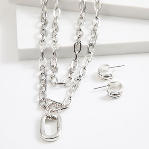 Set Collar y Aros Doble Rock Plateado Humana