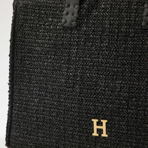 Cartera Tote Meli Tipo rafia tejida negro Playa Humana