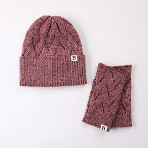 Set De Gorro Tejido Y Guantes Cortos. Redes Rosada Humana