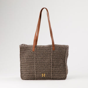 Cartera Tote Mona Tipo rafia tejida Taupé Playa Humana
