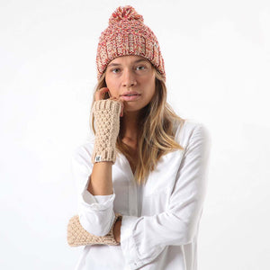 Pack De Gorro Tejido Y Mitones Tejidos Melange Café Humana