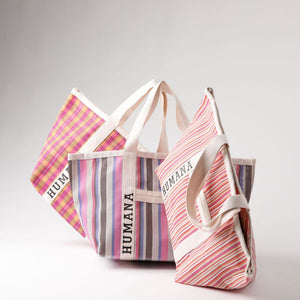 Cartera Tote Dena Tejido Cuadros Fucsia Humana