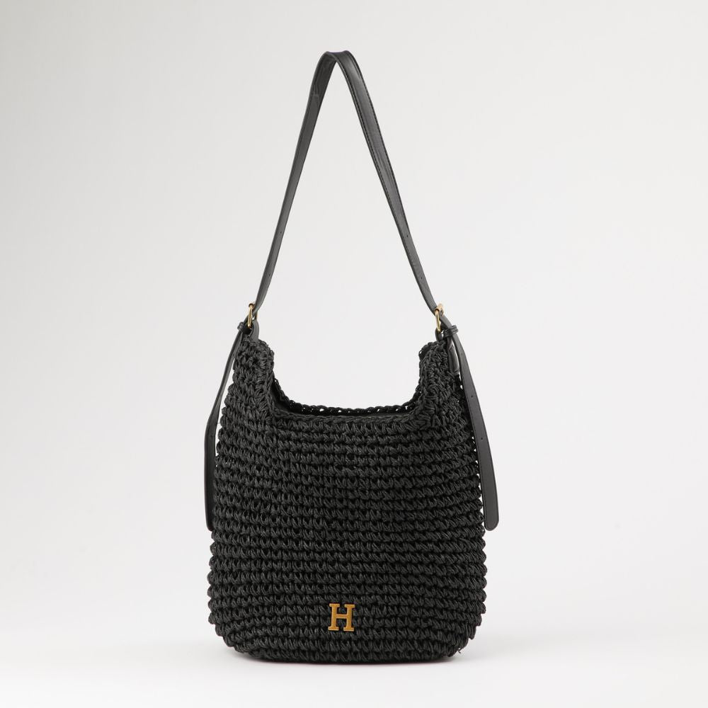 Cartera de Hombro Mimi Tipo rafia tejida negro Playa Humana