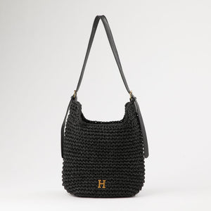 Cartera de Hombro Mimi Tipo rafia tejida negro Playa Humana