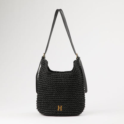 Cartera de Hombro Mimi Tipo rafia tejida negro Playa Humana