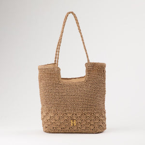 Cartera Tote Mia Tipo rafia tejida café Playa Humana