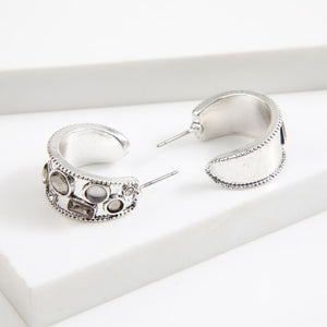 Aros Argolla Bloques Piedras Plateado Humana