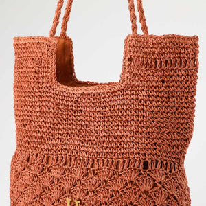 Cartera Tote Mia Tipo rafia tejida naranjo Playa Humana