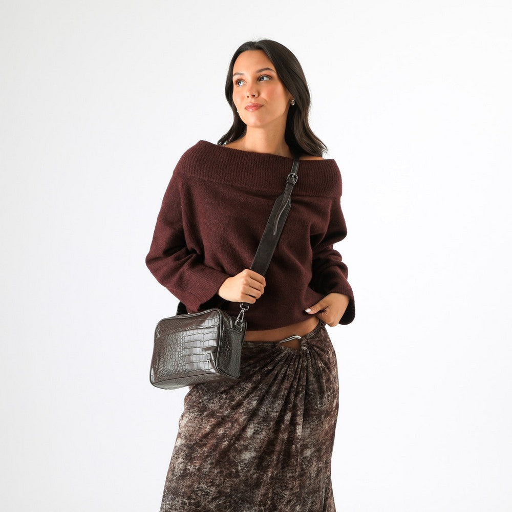 Cartera Bandolera Blanca Café Humana