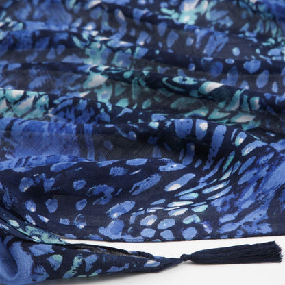 Pañuelo Estampado Alan Azul Borlas Humana