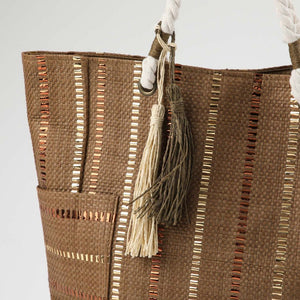Cartera Tote Girasol Tejida tipo rafia café Playa ID