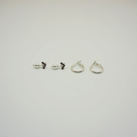 Aros Set Pearl Plateados Tatienne