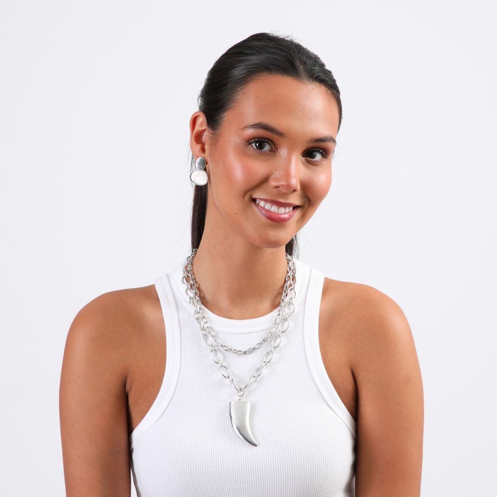 Set de Collar y Aros Tooth Plateado Humana