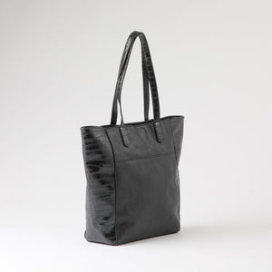 Cartera Tote Bella Ecocuero Croco Negro Humana