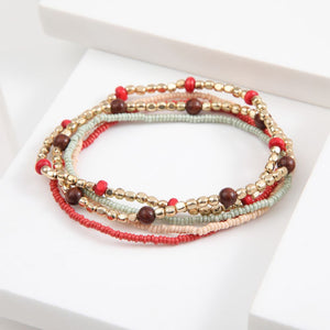 Set De 5 Pulseras Mostacilla Multicolor Rosado Humana