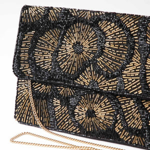 Cartera De Fiesta Mostacilla Radial Dorado Humana