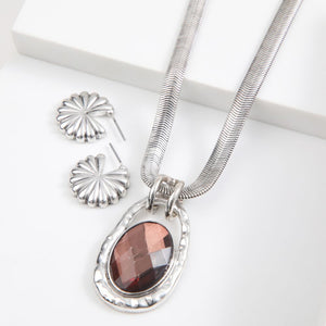 Set De Collar Y Aros Plateado Humana