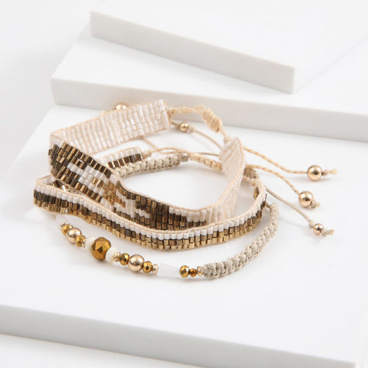 Set De 3 Pulseras Tejidas Blanco Humana