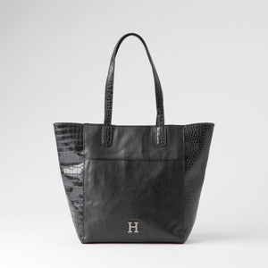 Cartera Tote Bella Ecocuero Croco Negro Humana