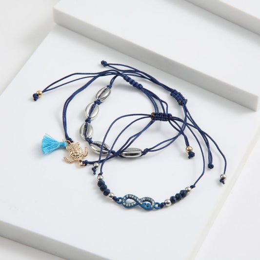 Set de 3 pulseras Cloe Hilo azul ID