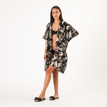 Kimono Abierto Floral Grey Id