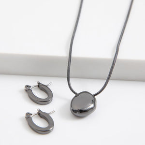 Set De Collar Y Aros Oval Plateado Humana