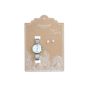 Reloj Plateado Shine + aros Tatienne