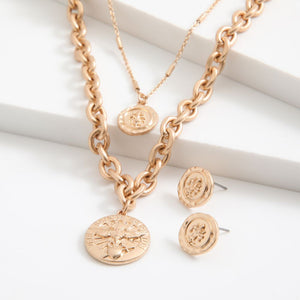 Set Collar y Aros Doble Coin Dorado Humana