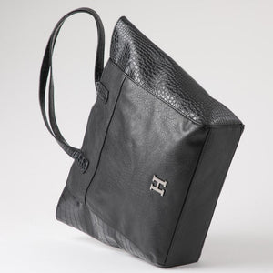 Cartera Tote Bella Ecocuero Croco Negro Humana