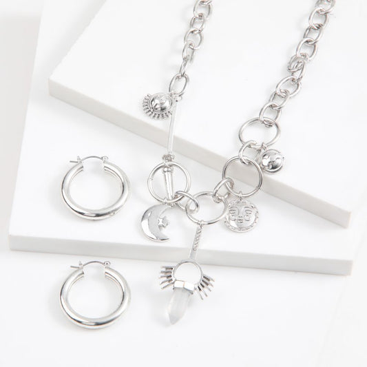 Set De Collar Y Aros Icons Plateado Humana
