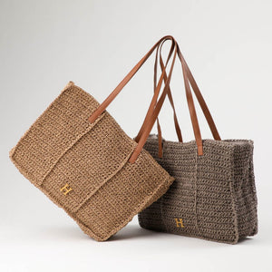 Cartera Tote Mona Tipo rafia tejida Taupé Playa Humana