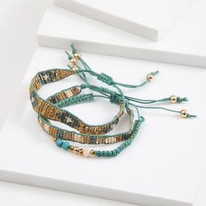 Set De 3 Pulseras Tejidas Verde Humana