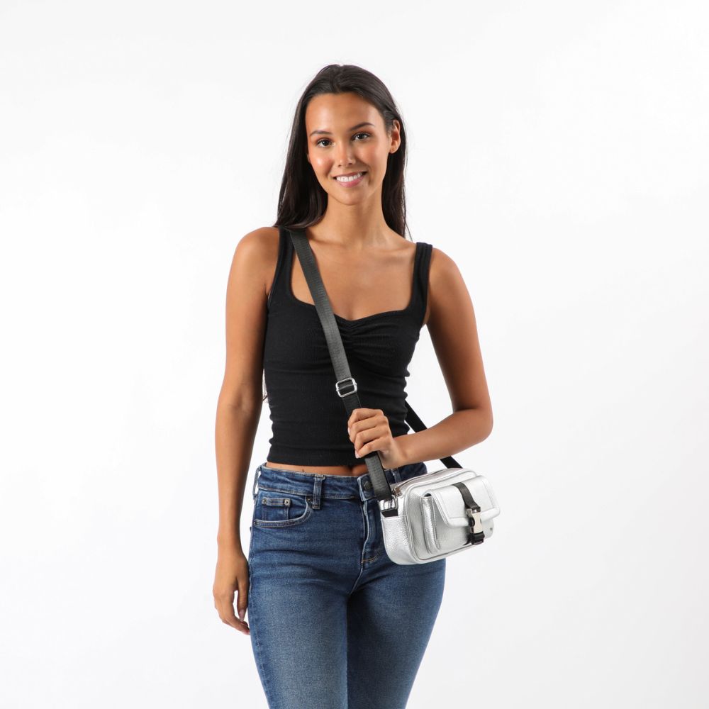 Cartera Cruzada Coimbra Silver Plateada i-D