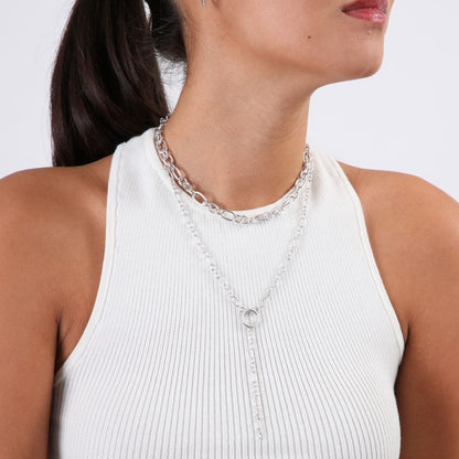Collar Doble Cadena Plateado Humana