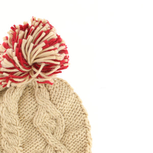 Gorro Tejido Crema y Burdeo Pompon i-D