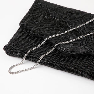 Cartera De Fiesta Mostacilla Abanico Negro Humana