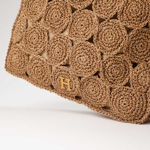 Cartera Tote Mila Tipo rafia tejida café Playa Humana