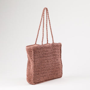 Cartera Tote Mila Tipo rafia tejida rosa Playa Humana