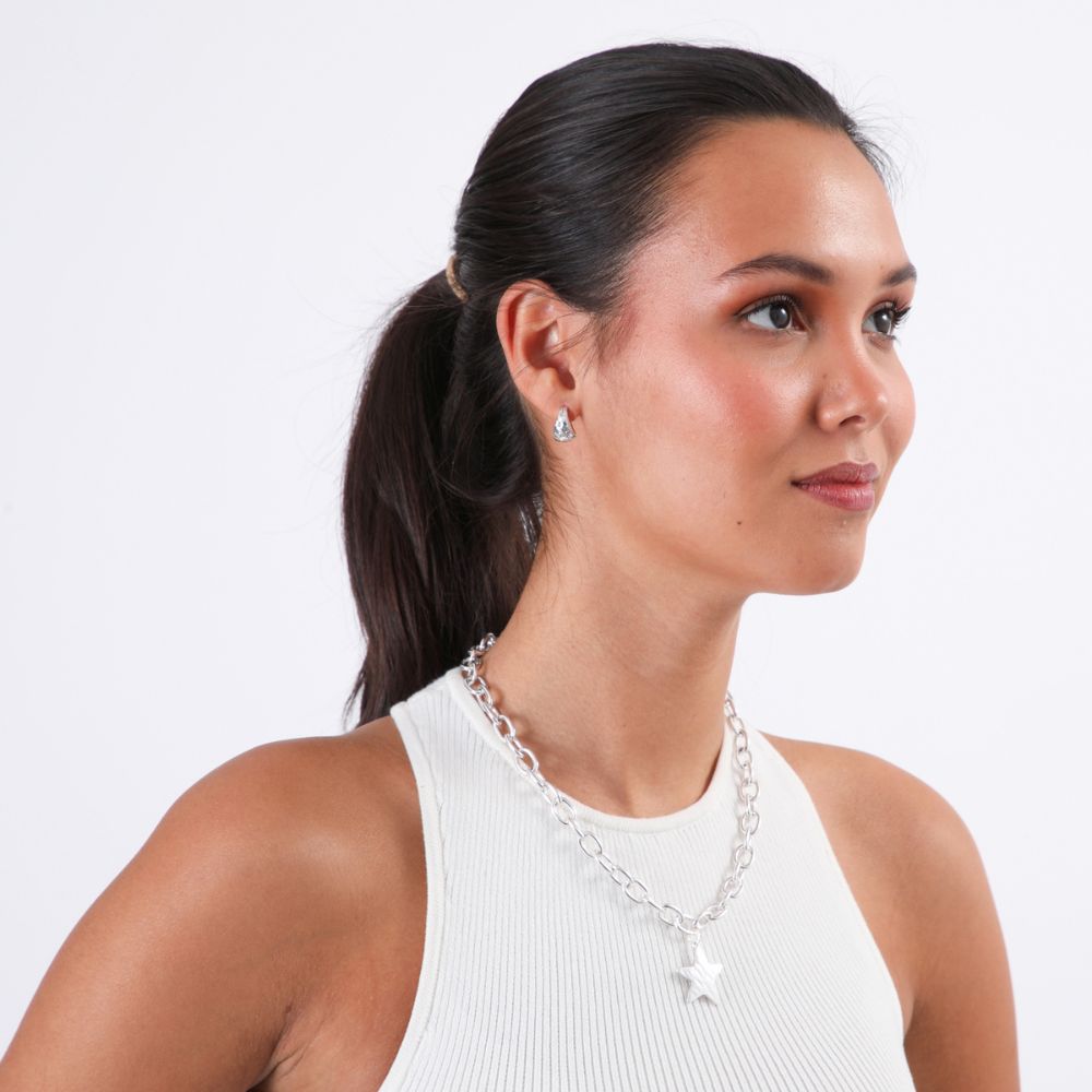 Collar Cadena Estrella Plateado Humana