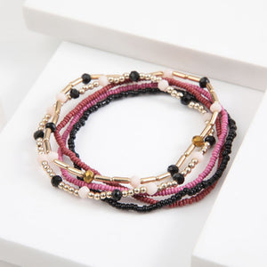 Set De 5 Pulseras Mostacilla Multicolor Malva Humana