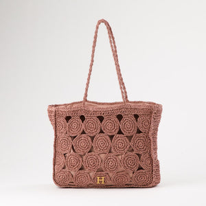 Cartera Tote Mila Tipo rafia tejida rosa Playa Humana