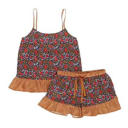 Pijama Corto Set Rococo Naranjo Talla M